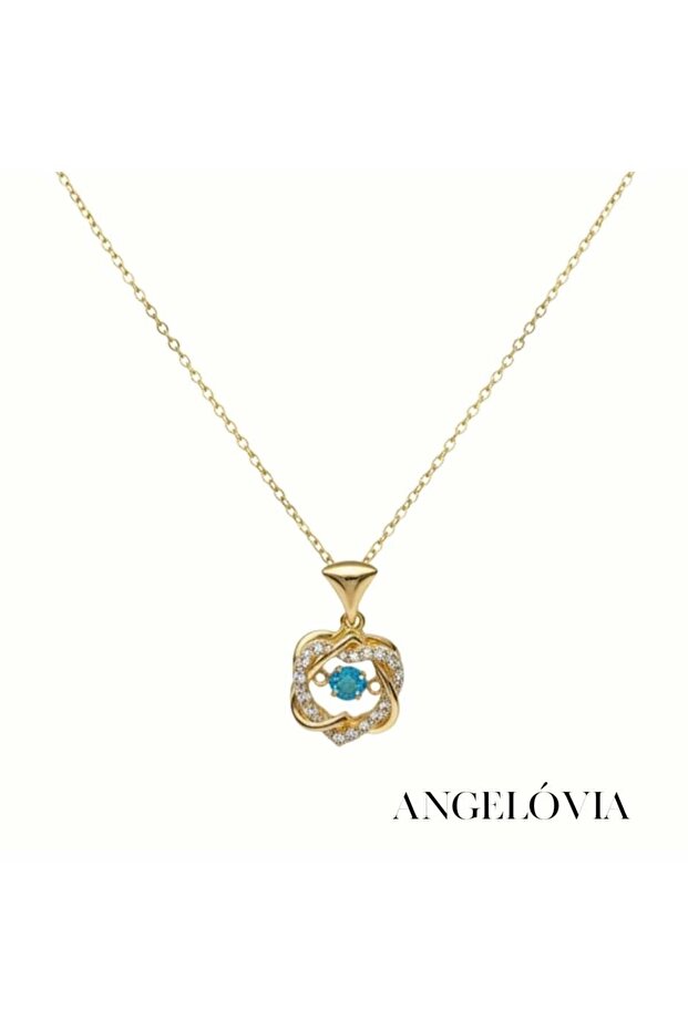 Stone-Embelished Blue Flower Pendant