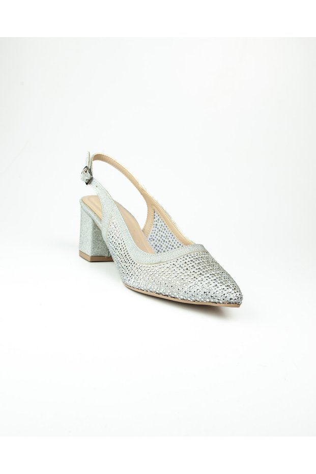 4030 Silver Stone Heeled Evening Dress Women's Shoes