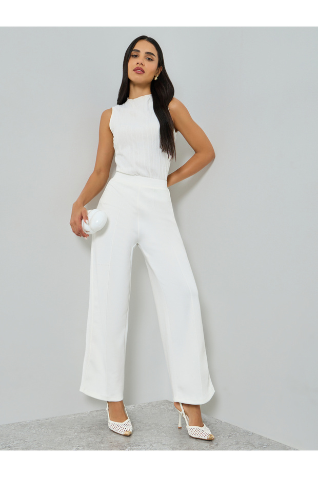 White Wide Leg Scuba Pants