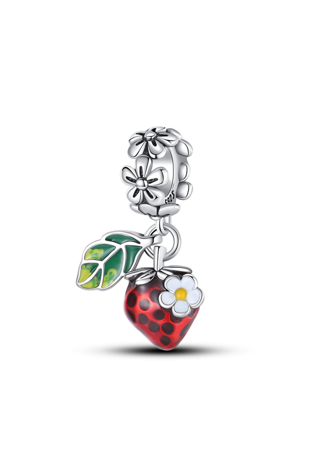 PAC567 New 925 Silver Color Strawberry Cherry Fruit Series Charms Beads Fit 3mm 925 Original Bracele