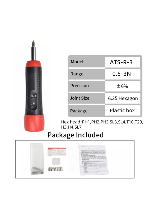 ATS-R-0.5-3 ALIYIQI Preset Torque Screwdriver 1 4 Inch Drive Adjustable Kit 10 Bits Hand Tool Set Fo
