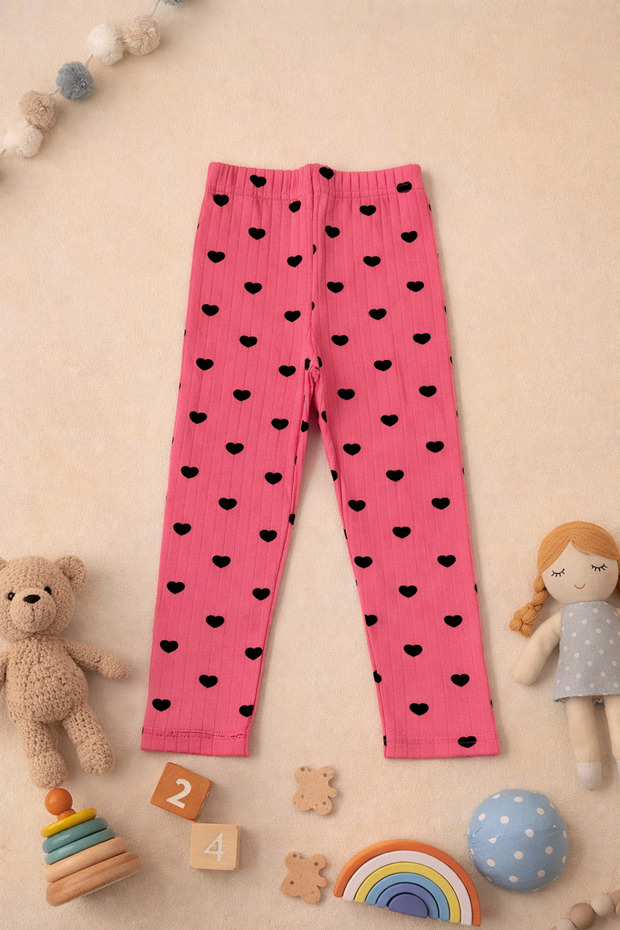 Şimalya Kids Heart Printed Ribbed Girls' Leggings