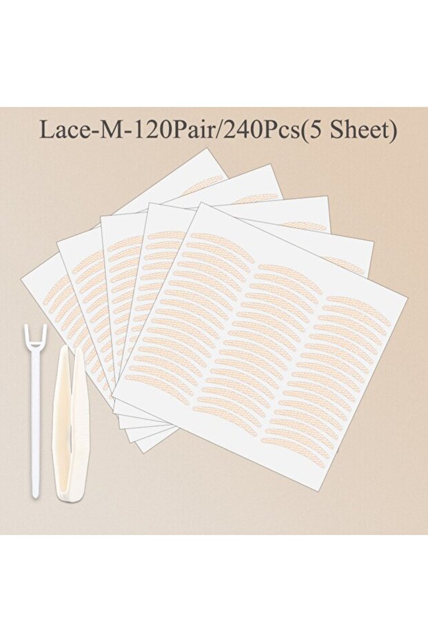 2Lace-M 240PCs 240Pcs Double Fold Eyelid Tape Sticker Lace Nature Clear Beige Stripe Self-adhesive N