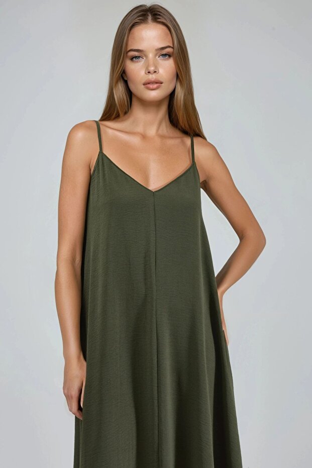 V -Yaka A-Form Maxi Elbise - 5