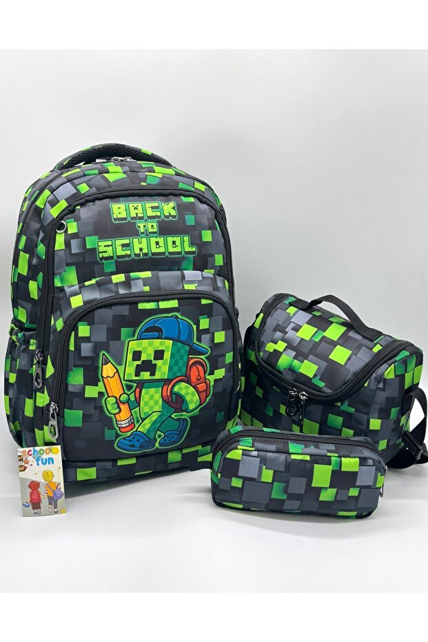 مجموعة من 3 قطع للرجال من قماش الساتان للمدرسة الابتدائية S حقيبة ظهر S مقاوم للماء للمدرسة الابتدائية حقيبة للرجال - 1