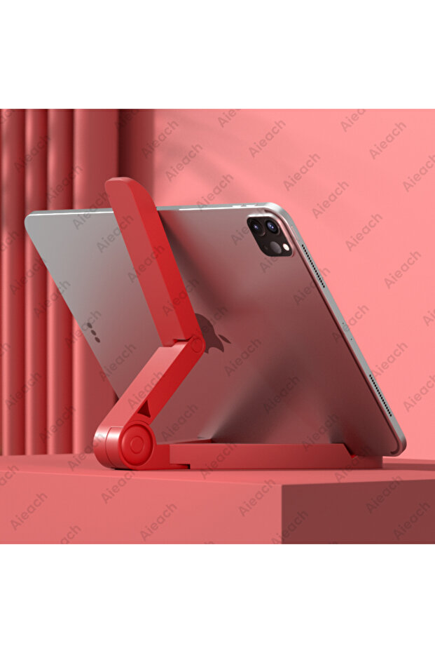 Red Desktops Stand For Tablet 4.7 to 12.9 inch , Adjustable Folding Bracket Tablet Holder For iPad X