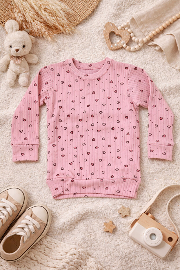 Şimalya Kids Small Heart Print Girls Sweatshirt