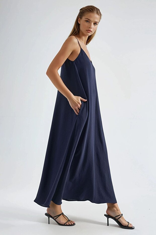 V -Yaka A-Form Maxi Elbise - 2