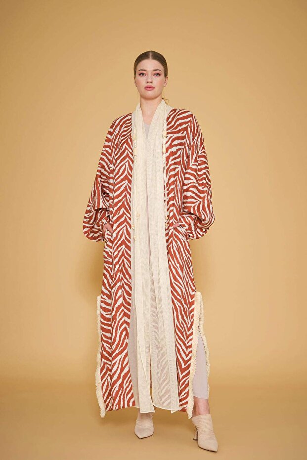 Desenli Uzun Kaftan - 1