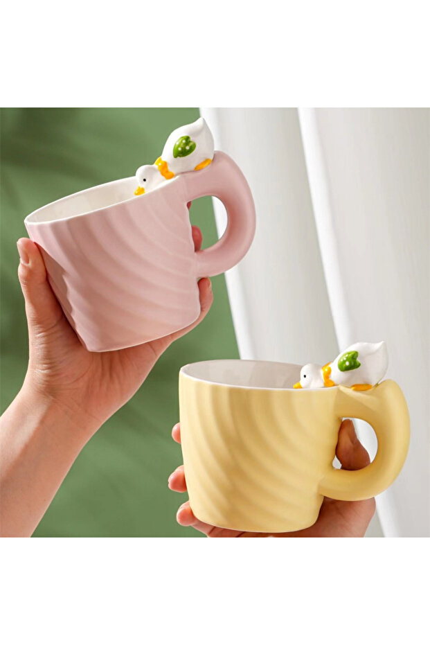كوب سيراميك مخطط بتصميم بطة، تصميم أنيق، مع علبة هدايا، كوب للقهوة والشاي