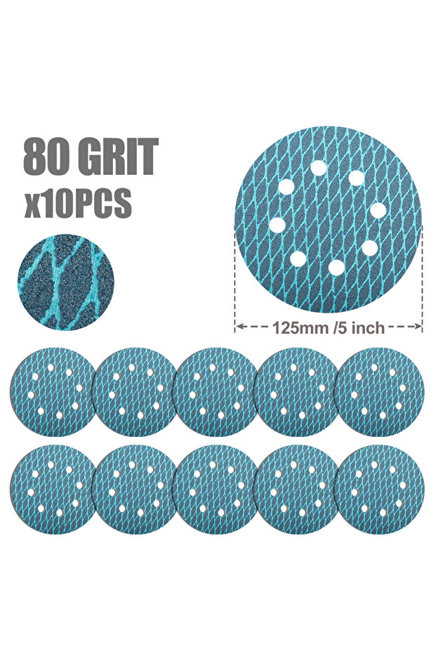 10pcs 80 Grit CMCP 10pcs 5lnch 125mm Diamond Shape Sanding Disc Orbital Sander Sandpaper 8 Hole Hook
