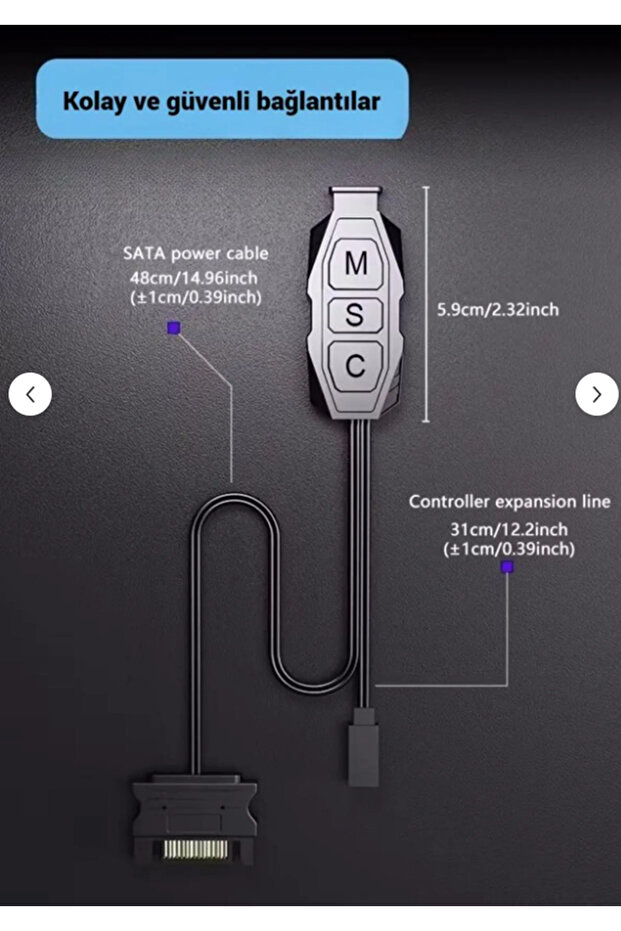 وحدة تحكم ARGB مع كابل تحويل SATA 5 فولت 3 دبابيس + وصلة إعادة الضبط - 2