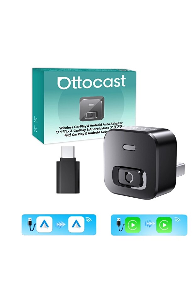 محول Ottocast Mini 2 اللاسلكي لـ Carplay أسود اللون مع ضمان لمدة عام واحد، نسخة محسنة من Mini CP AA