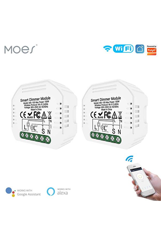 وحدة تحكم في الإضاءة الذكية من MOES، قطعتان، متوافقة مع تطبيق Smart Life/Tuya للتحكم عن بعد، مفتاح إضاءة LED ذكي بخاصية التعتيم 1/2 اتجاه