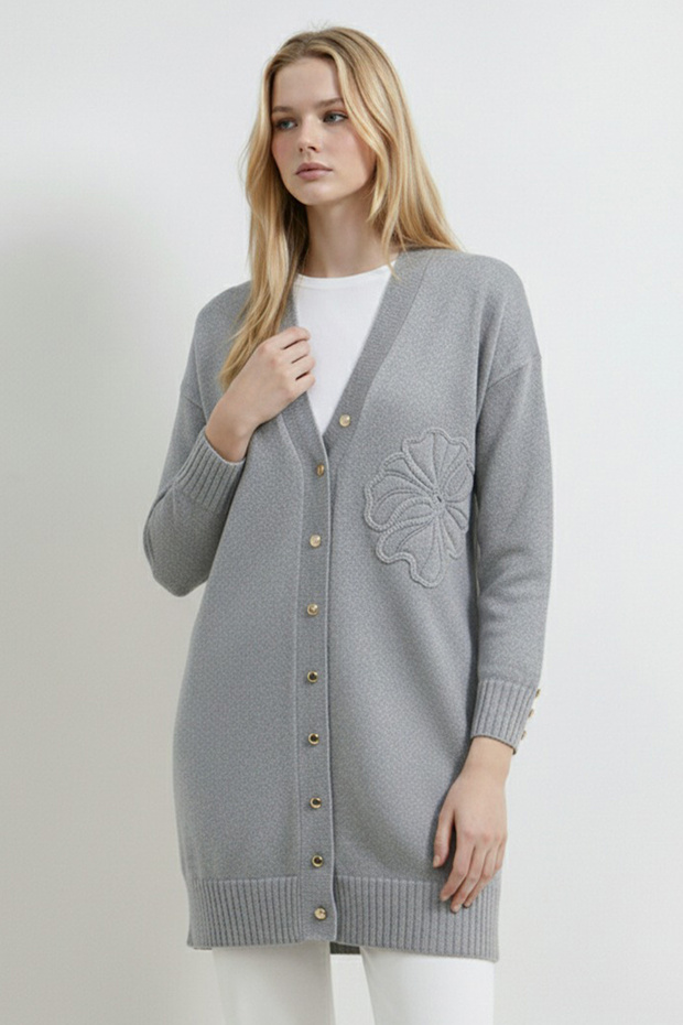 Floral Patterned Cardigan N3302 Gray