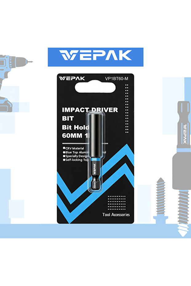 VP1BT60-M VEPAK Impact Screwdriver Bit Holder Set Hexagonal Handle S2 Steel High Hardness Anti-slip