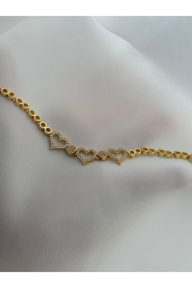 Stainless Steel Zircon Stone Gold Heart Detailed Xuping Bracelet