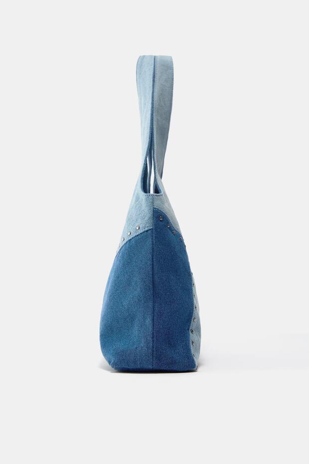 Patchwork denim shopper çanta - 4