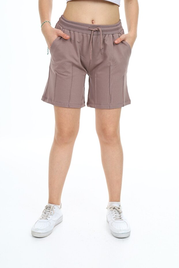 Girl's Ribbed Basic Shorts with Elastic Waist and Pockets