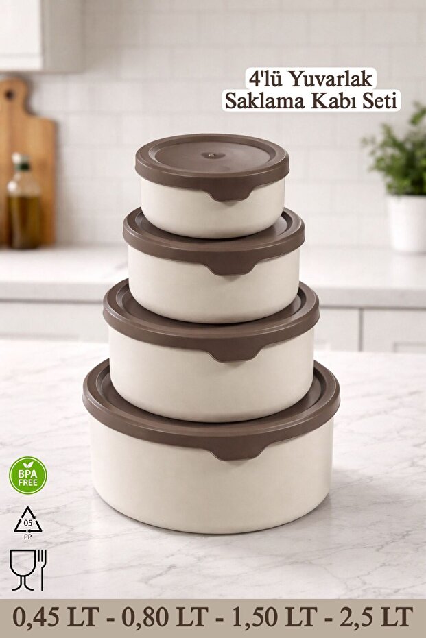 Set of 4 Round Storage Containers - Microwave and Freezer Compatible - Bpa Free
