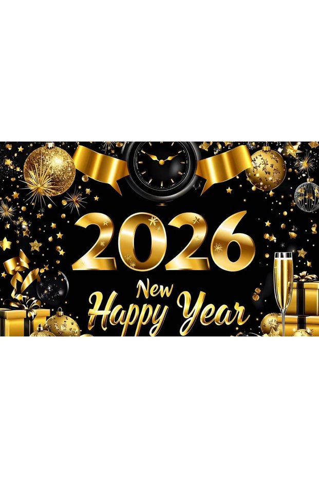 180x110cm TYPE10 2026 Happy New Year Banner Black Gold Glitter Large Backdrop New Year Eve Party Dec