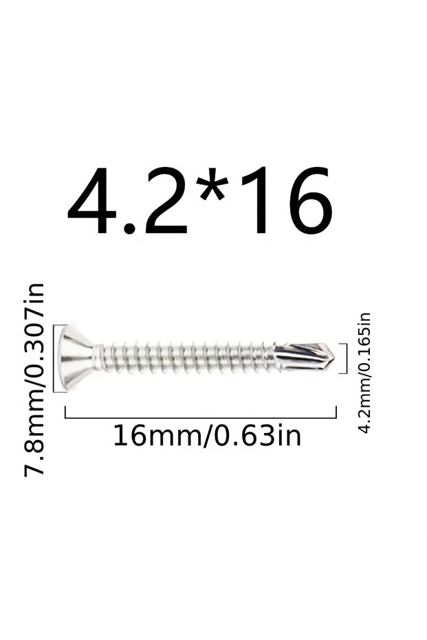4.2x16 50pcs 50PCS #8 M4.2 410 Sheet Metal Self-Tapping Screws 410 Stainless Steel Flat Head High-St