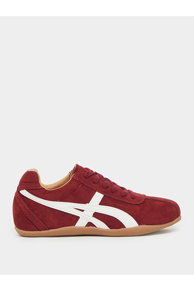 Women Burgundy Suede Lace-Up Sneakers
