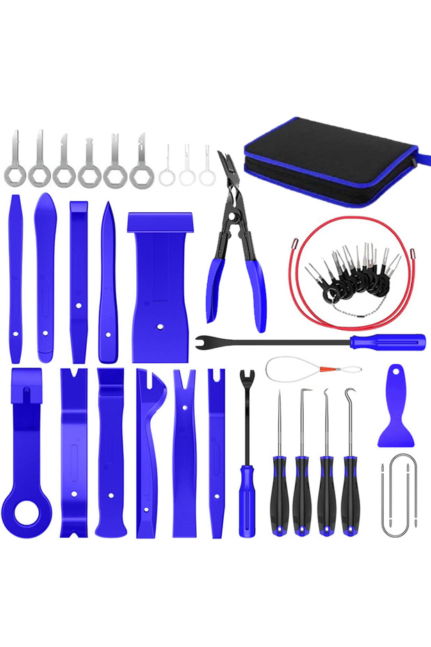Blue 43 Pcs Auto Interior Disassembly Kit Car Plastic Trim Removal Tool Car Clips Puller Diy Panel T