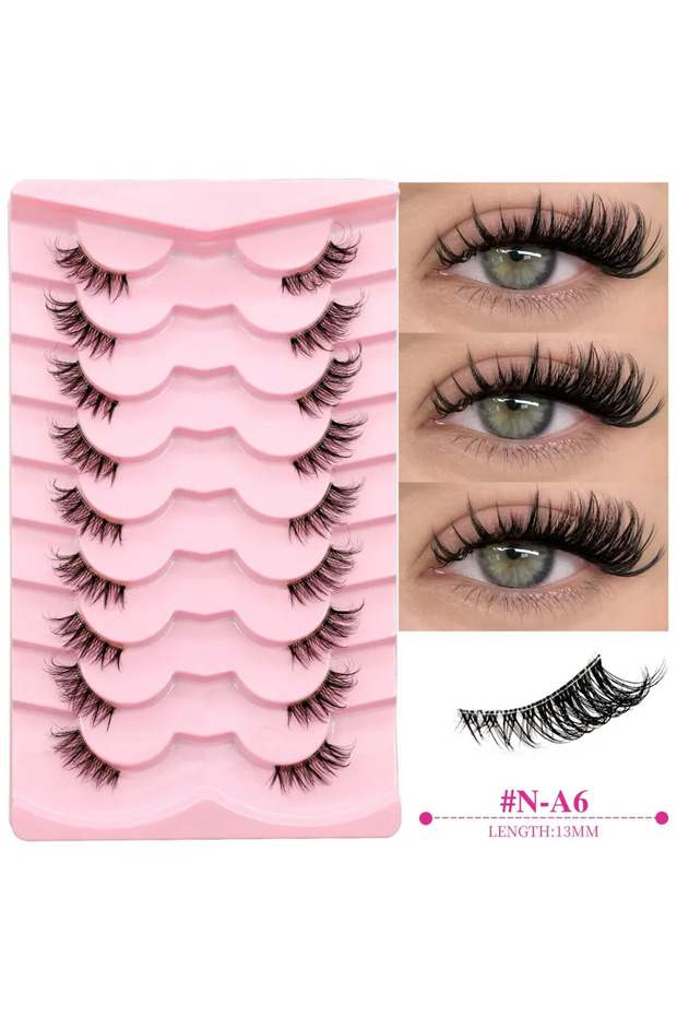 9pairs-N-A1 Veltrinay Natural Half Lashes Cat Eyelashes Soft Wispy with Clear Invisible Band Reusabl