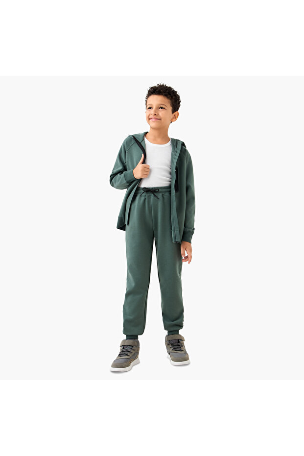 Solid Zip Through Hoodie and Joggers Set