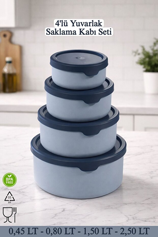 Set of 4 Round Storage Containers - Microwave and Freezer Compatible - Bpa Free