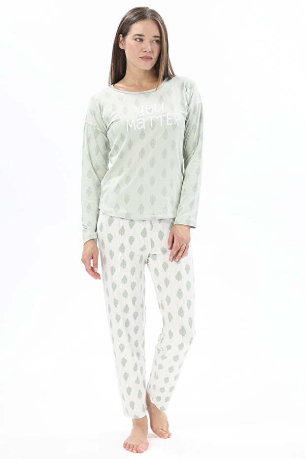 Leaf Patterned Pajama Set - 6
