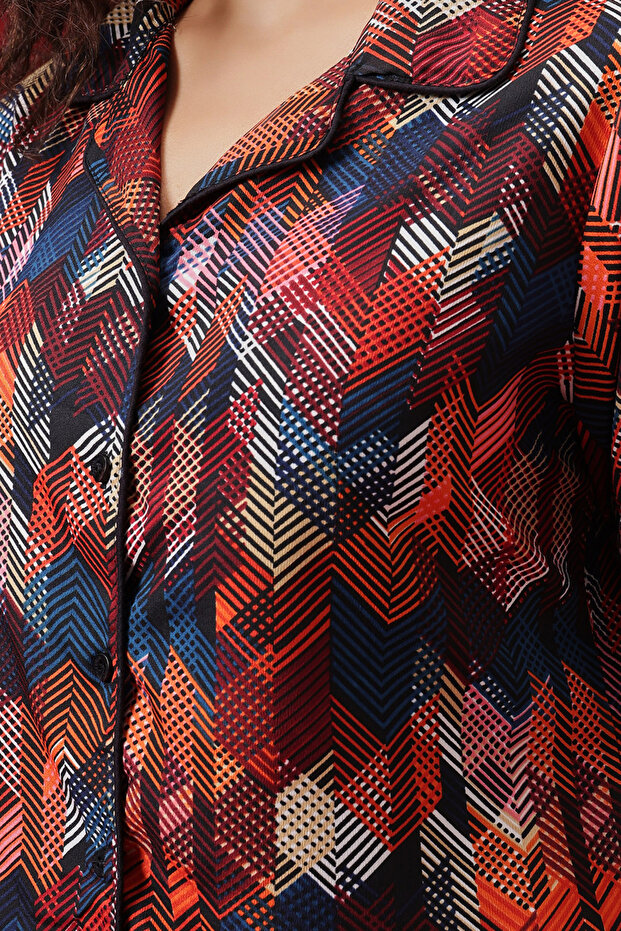 Button Down Night Suit in Multicolour - Crepe - 6