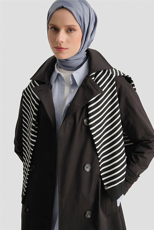 Düğmeli Basic Trençkot Siyah - 4