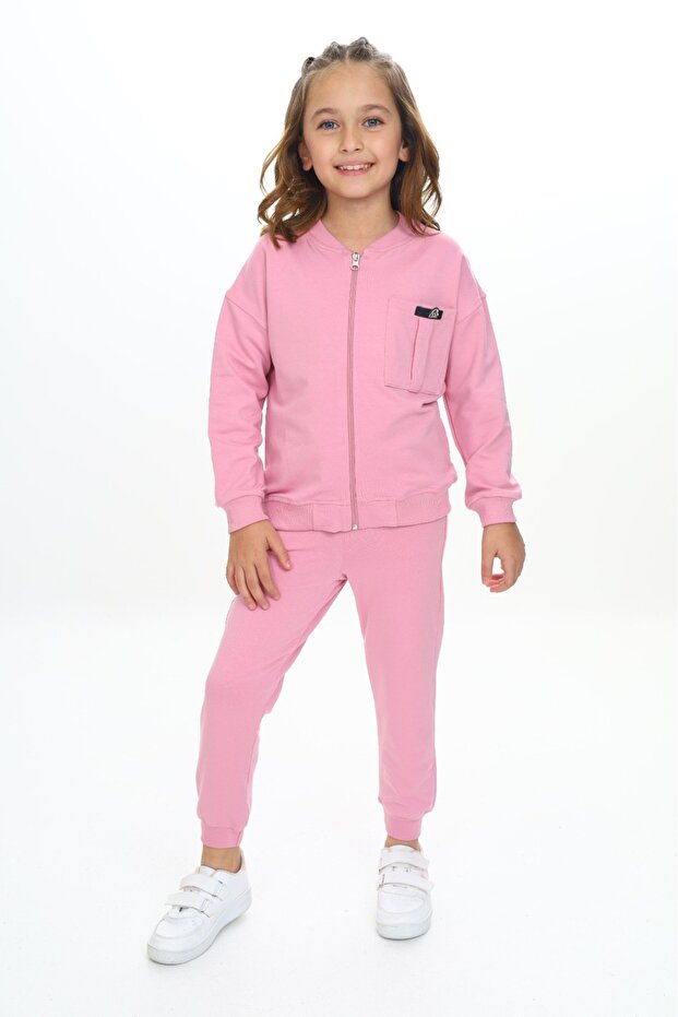 Girl's 2-Piece Set Printed Crew Neck Sweatshirt with Ruffles on the Sleeves & Elastic Waistband C