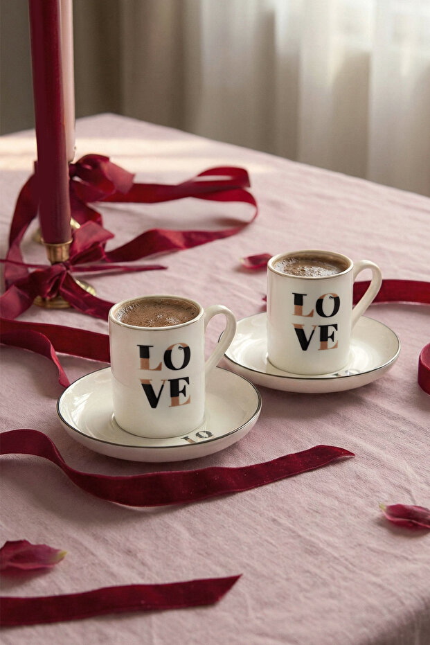 Bone Pink Love 4 Piece Coffee Set for 2 People