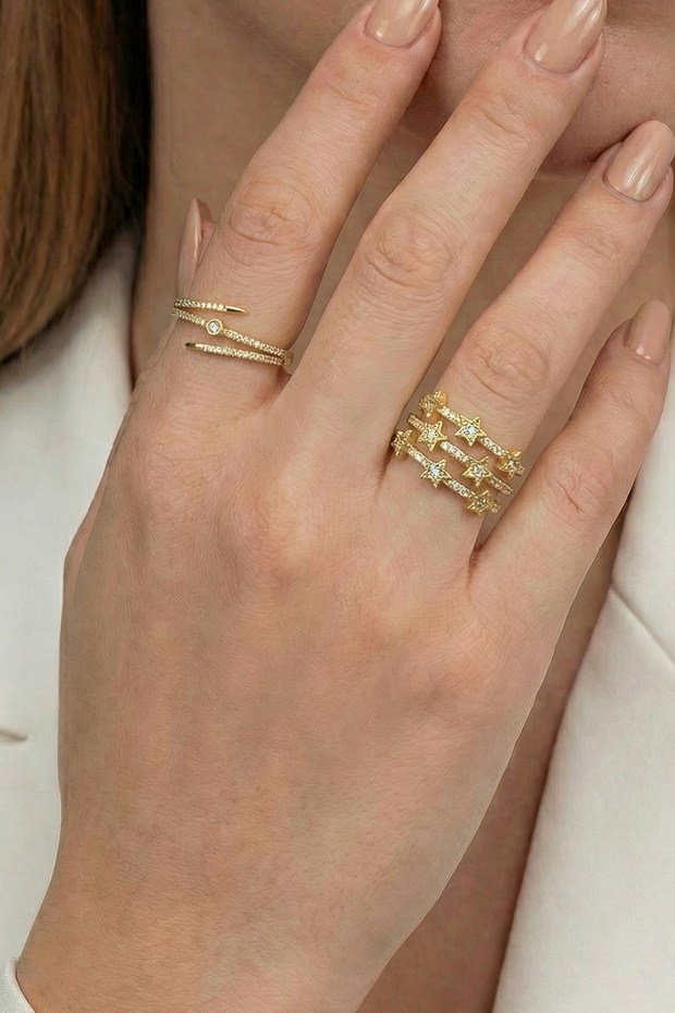 Women's Gold Color 2-Piece Ring Set Stellar Glow