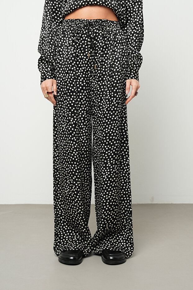 Women's Polka Dot Patterned Elastic Waist Palazzo Trousers