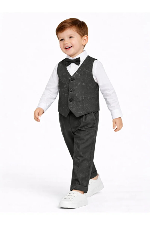 Dark Grey Waistcoat, Shirt, Trousers & Bow Tie Set
