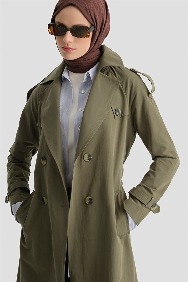 Basic Uzun Trençkot Haki - 3