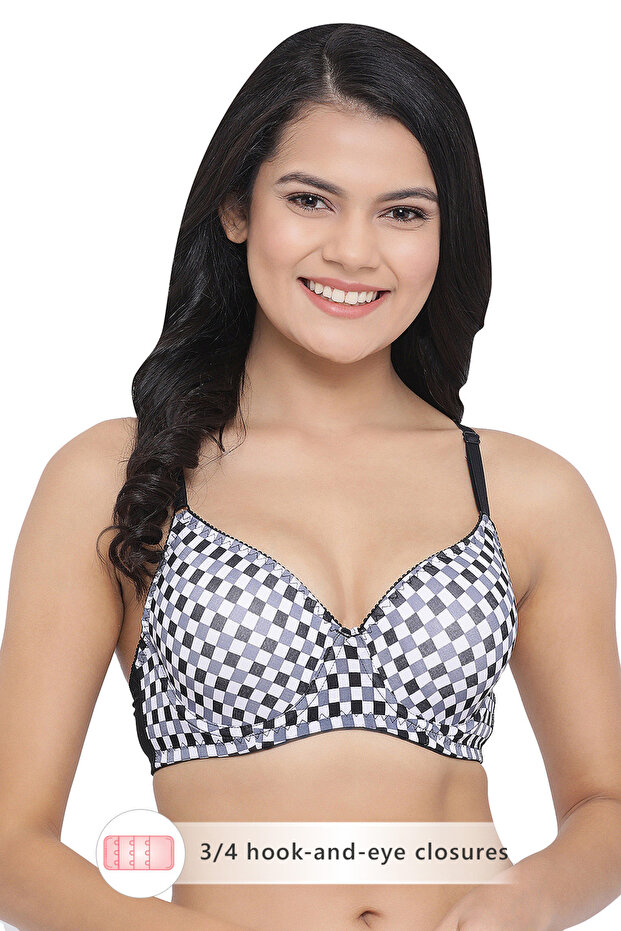 Padded UnderWired Full Coverage Checkered Print T-Shirt Bra in Multi Colour