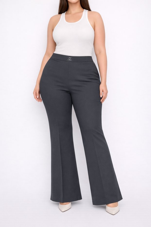 Hayal 302-02-26 Large Size High Waist Gathering Spanish Leg Women's Trousers
