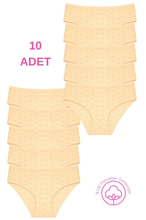 1506 Women's Heart Patterned 100% Cotton Bato Briefs, 10-Pack