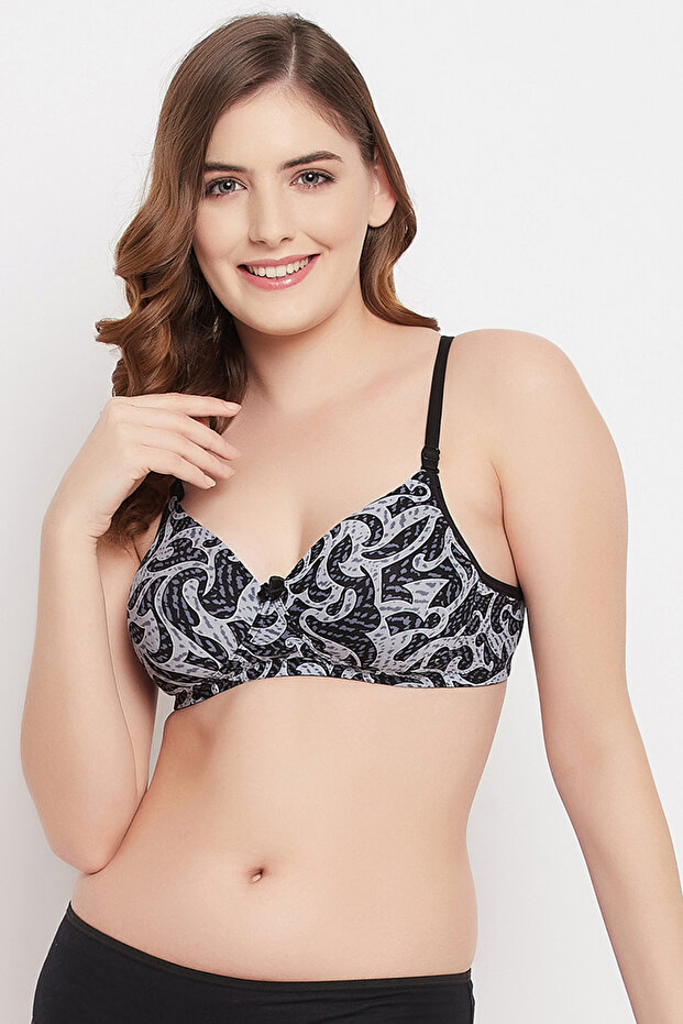 Padded Non-Wired Full Cup Printed Multiway T-shirt Bra in Grey