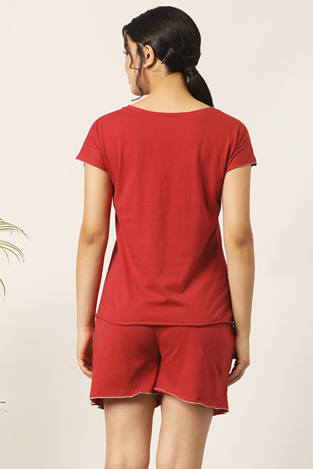 Chic Basic Top & Shorts Set in Red- 100% Cotton - 4