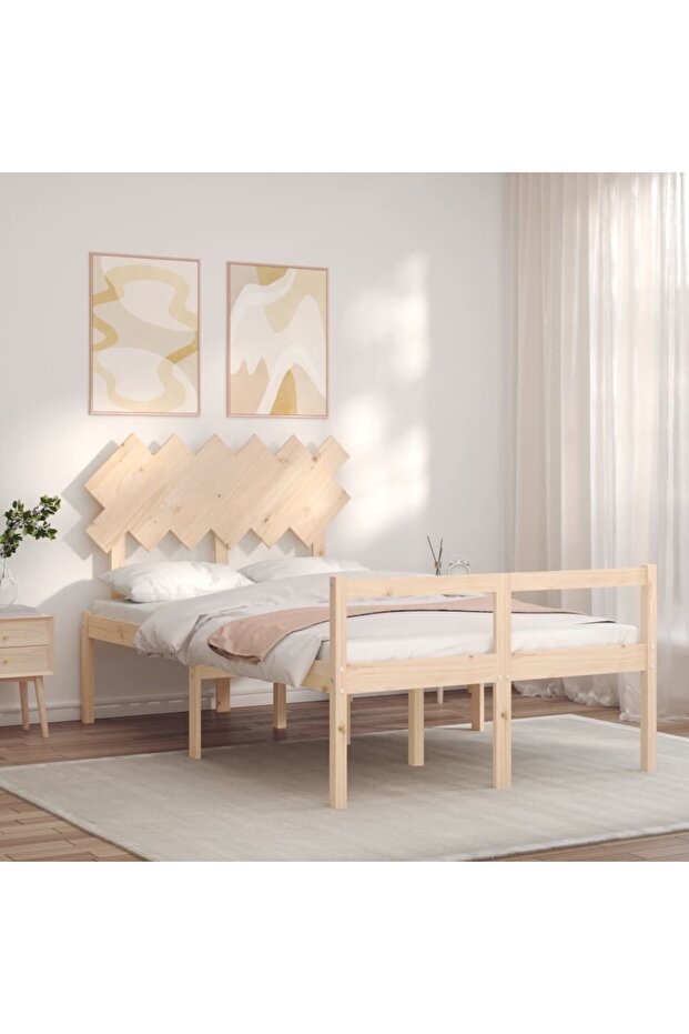 Bed frame with headboard, solid wood, double 4FT6 - 3