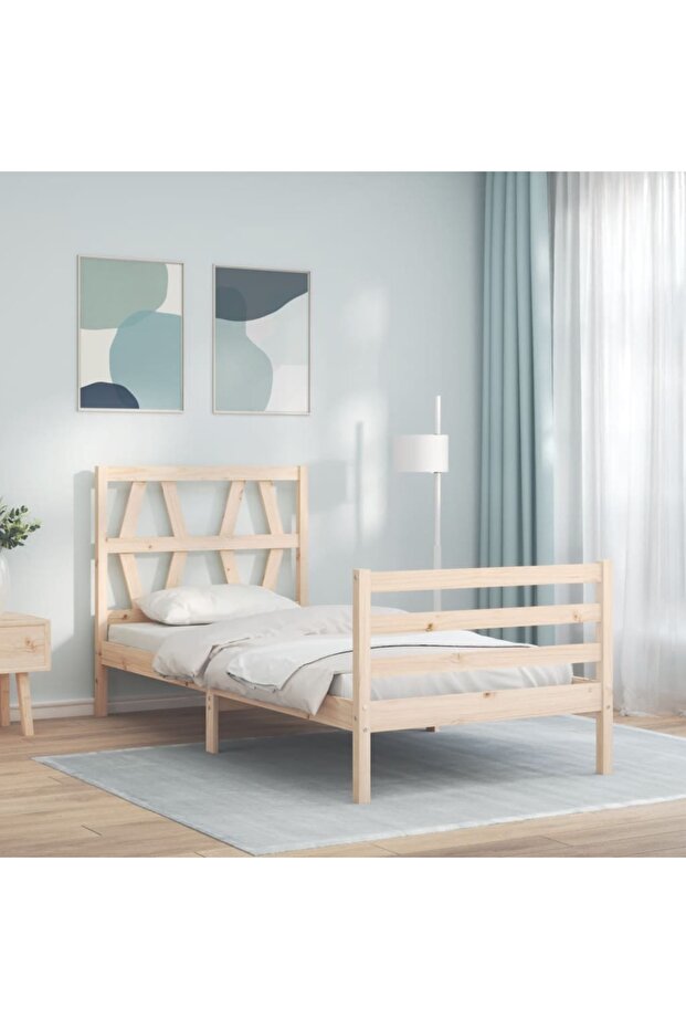 Bed frame with headboard, 100x200 cm, solid wood - 1