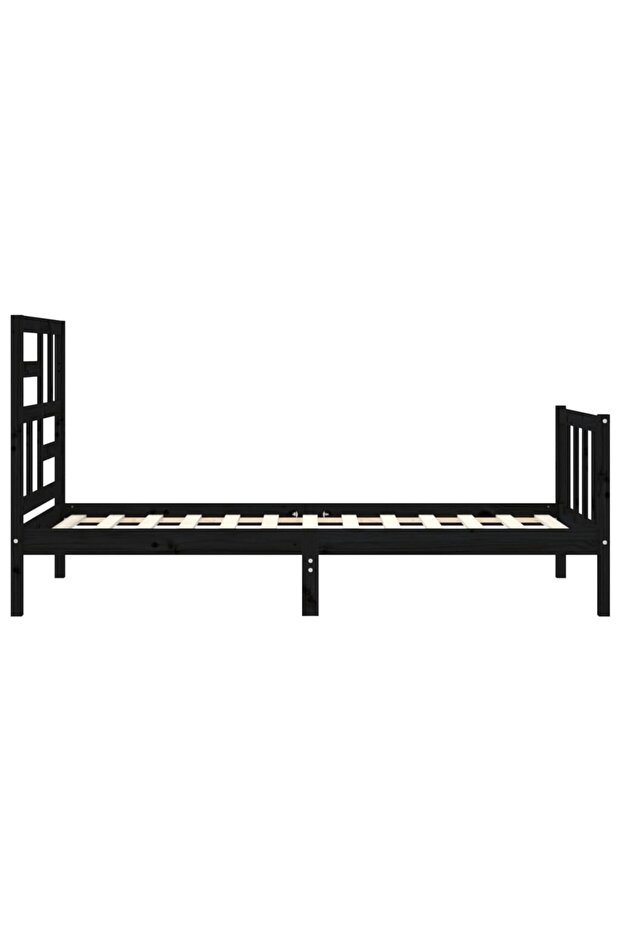 2FT6 Small Single Bed Frame with Headboard, Black, Solid Wood - 7