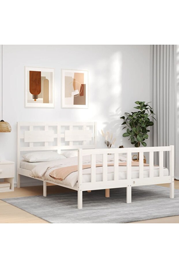 4FT Bed Frame with Headboard, Small Double, Solid Wood - 4
