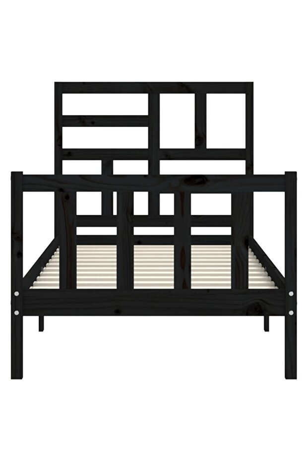 2FT6 Small Single Bed Frame with Headboard, Black, Solid Wood - 6